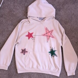 Aelfric Eden Cream Hoodie with Pink and Green Stars